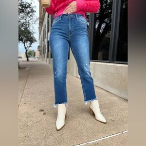 Flying Monkey Straight Leg Crop Jeans in Medium Blue